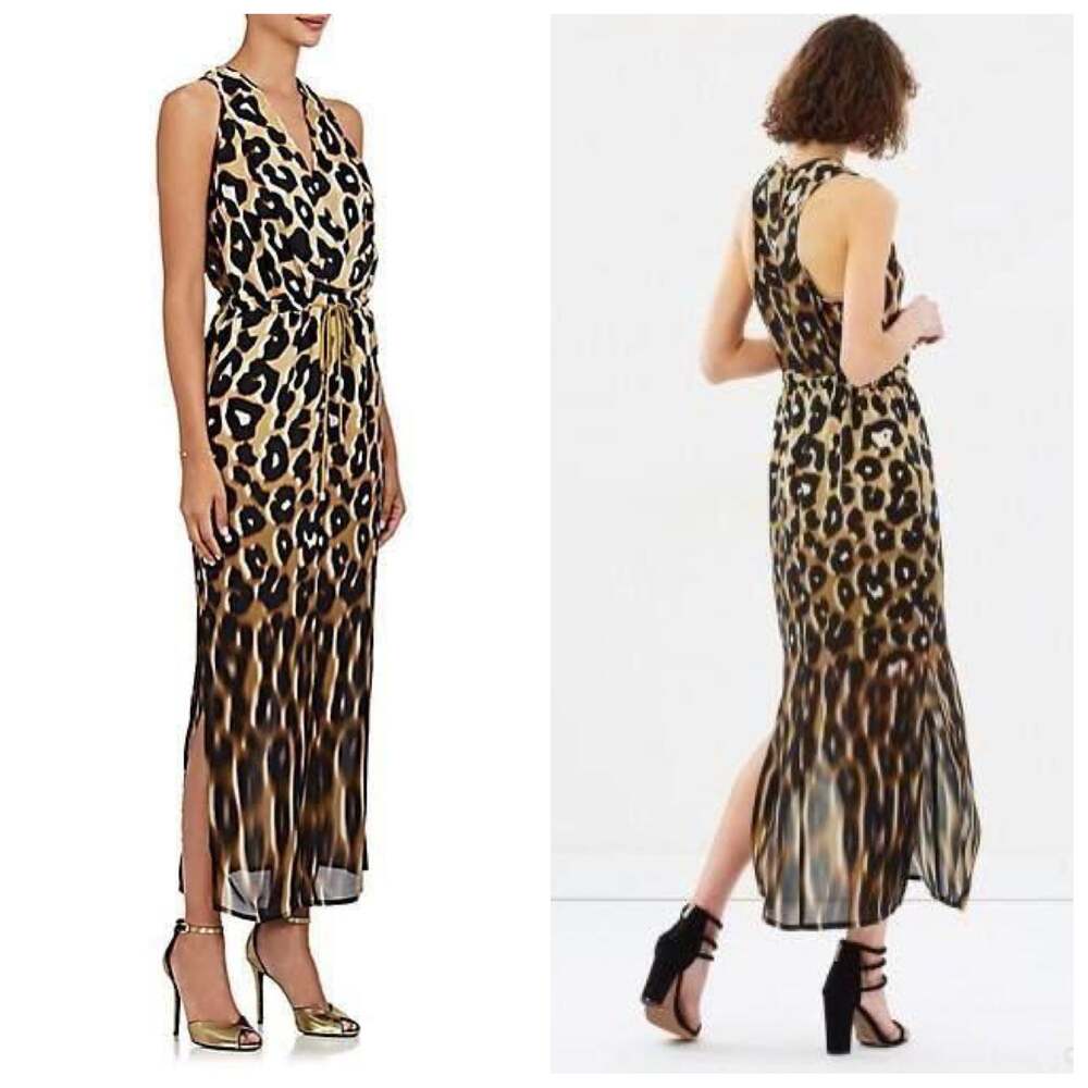NWOT Manning Cartell Born Free Leopard Print Tie Waist Maxi Dress Size 0